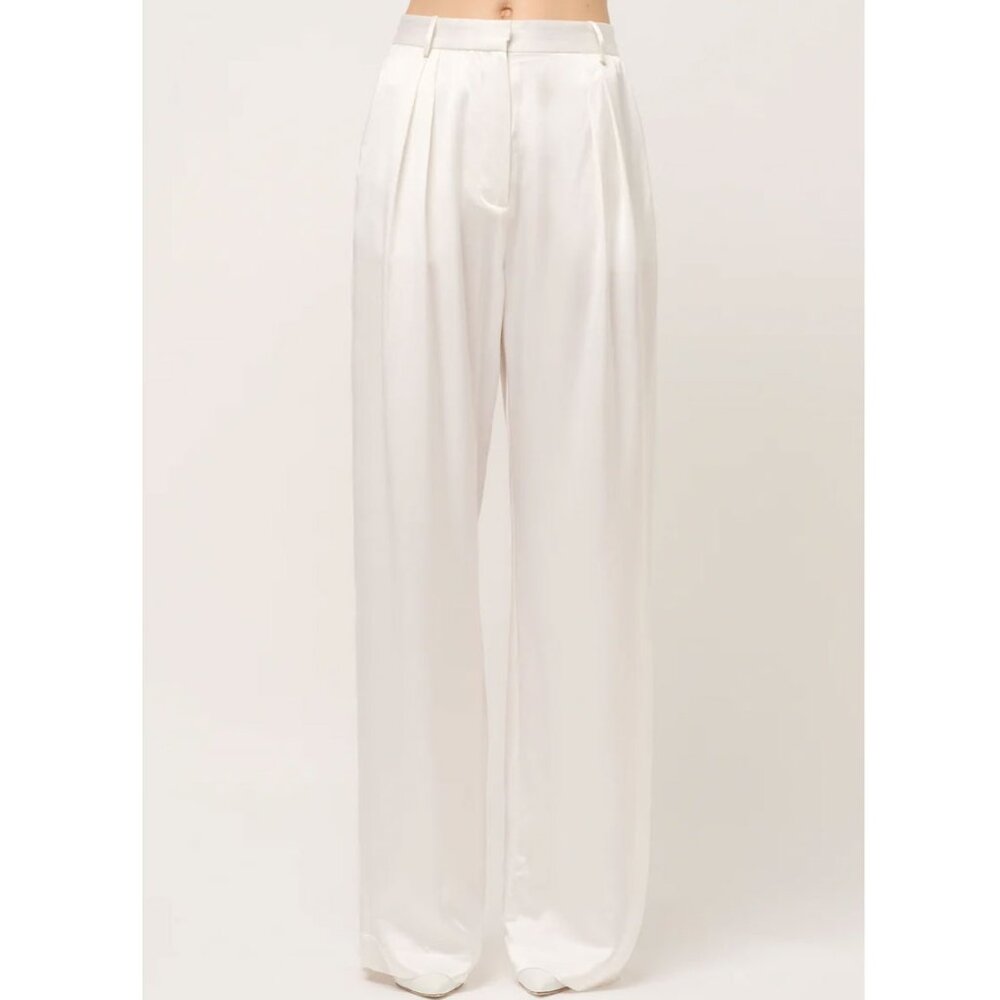 NWT Michael Lo Sordo Relaxed Silk Boy Pant 10 Wide Leg White